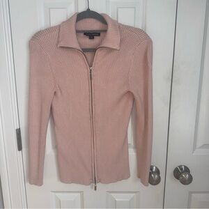 Boston Proper Pink Ribbed Zip-Up Sweater- size small.